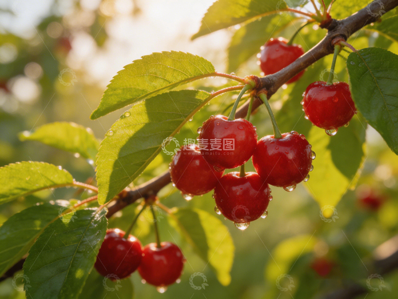 高清大图下载【趣麦麦图】樱桃树红果绿叶特写
