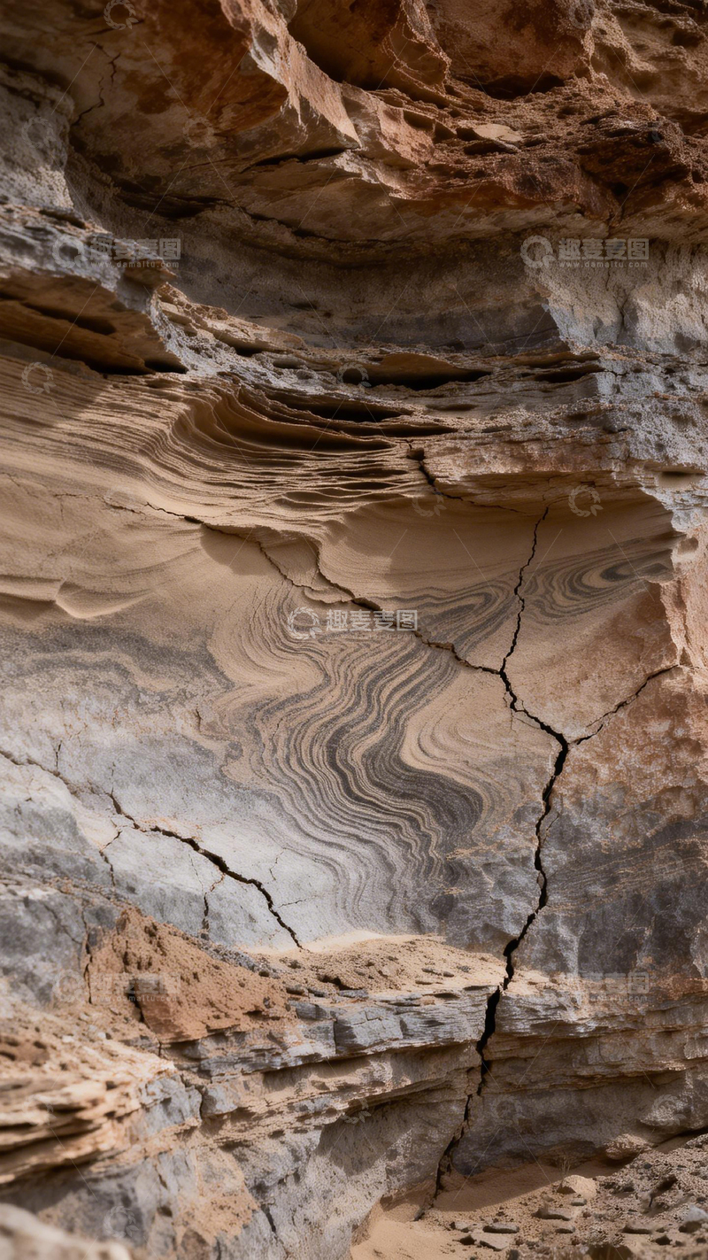 高清大图下载【趣麦麦图】岩石层理与裂纹地貌