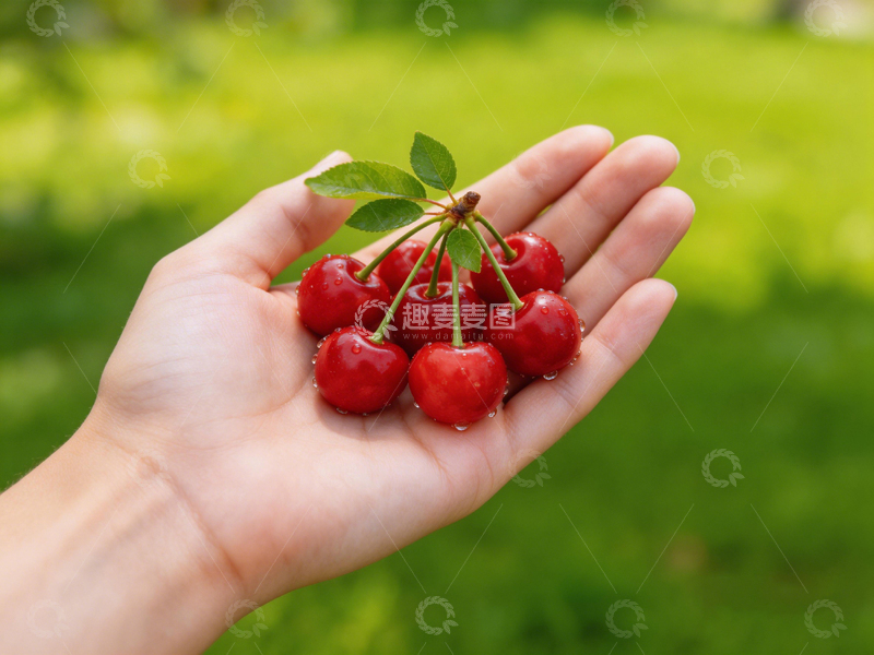 高清大图下载【趣麦麦图】樱桃掌中宝自然绿背景