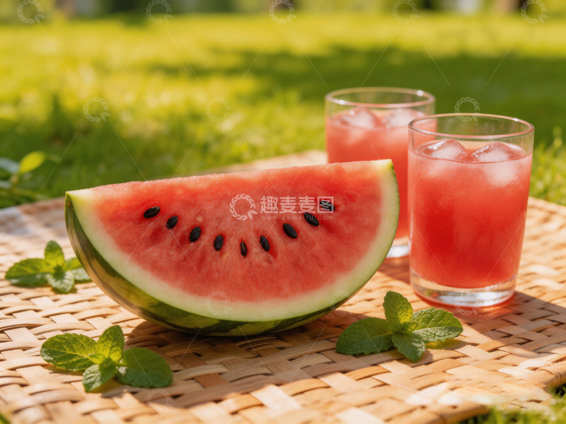 高清大图下载【趣麦麦图】夏日野餐西瓜饮料