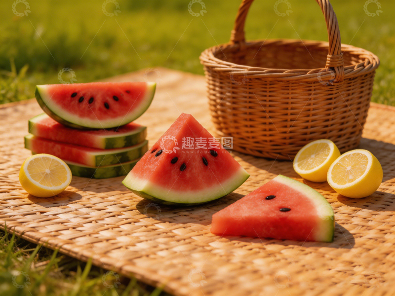 高清大图下载【趣麦麦图】夏日野餐西瓜柠檬静物摄影