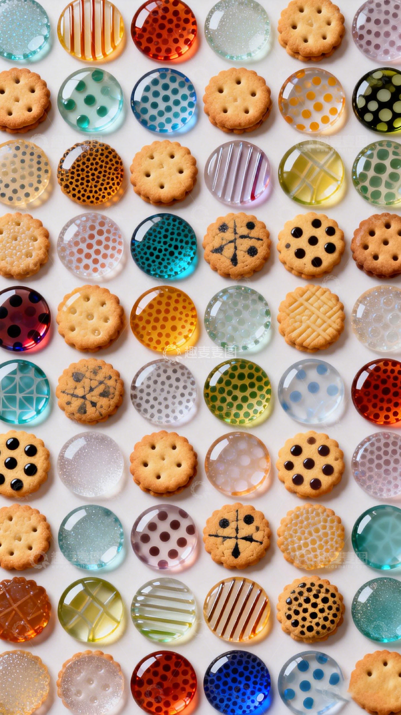 高清大图下载【趣麦麦图】饼干与玻璃珠组合装饰画