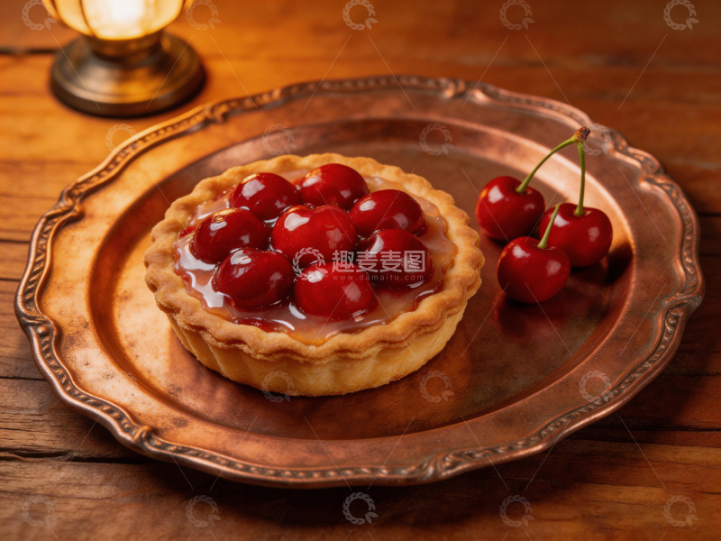 高清大图下载【趣麦麦图】复古风樱桃挞美食摄影