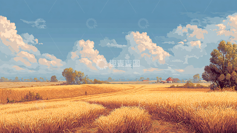 高清大图下载【趣麦麦图】天空与麦浪的壮丽交响