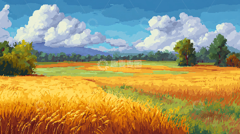 高清大图下载【趣麦麦图】像素风金色麦田