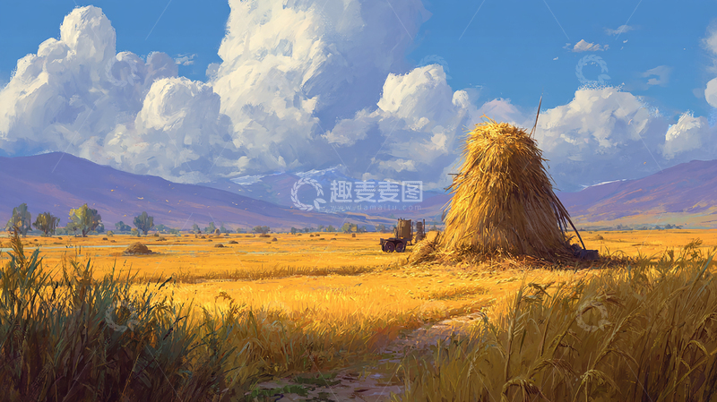 高清大图下载【趣麦麦图】金秋田野的丰收景象