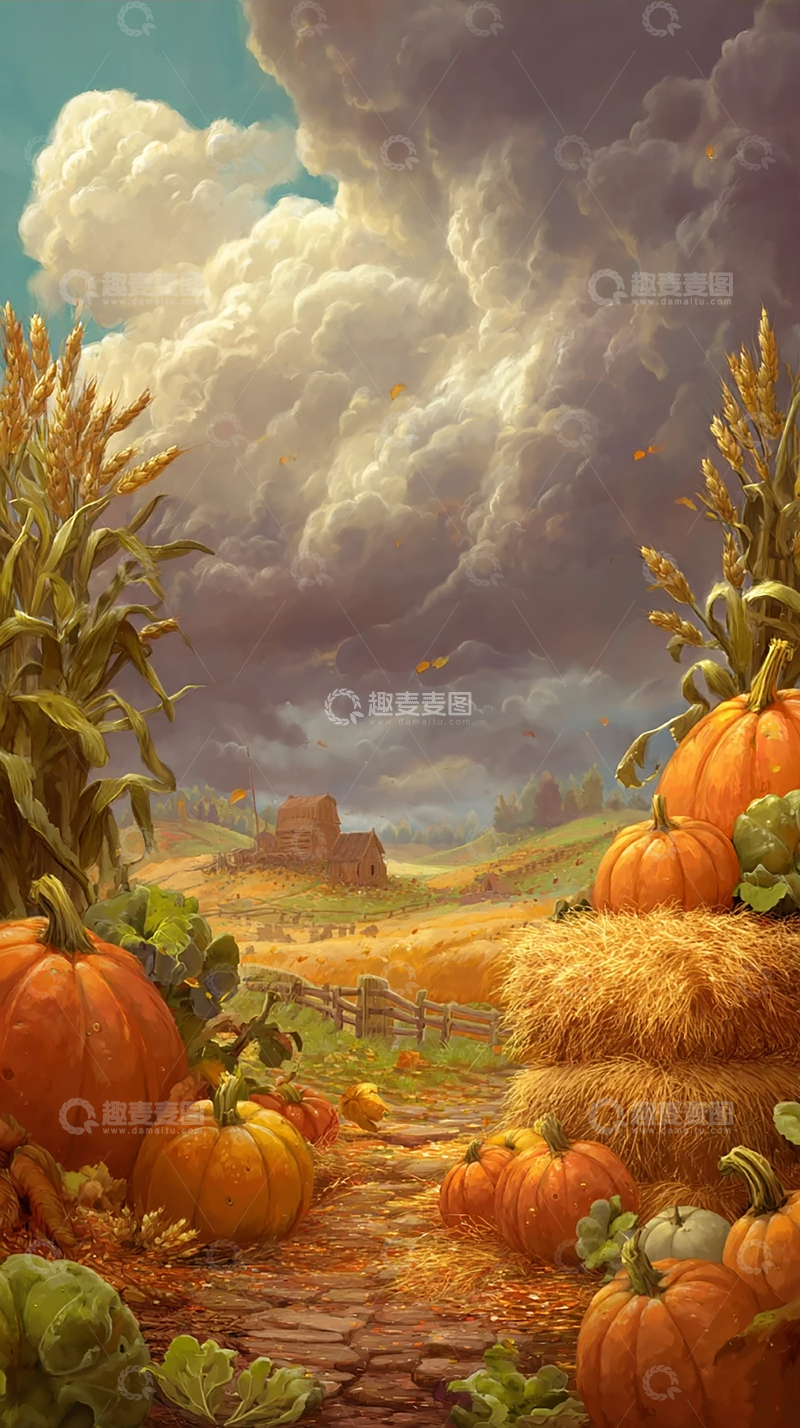 高清大图下载【趣麦麦图】丰收南瓜的秋日乡村风景