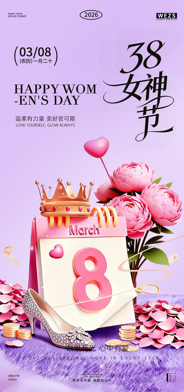 紫色系38女神节庆祝海报设计素材
