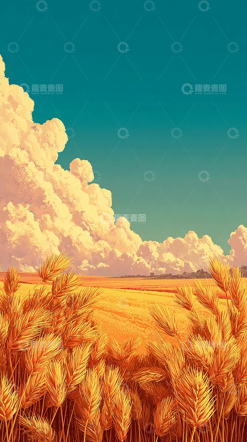 高清大图下载【趣麦麦图】麦浪起伏的丰收景象