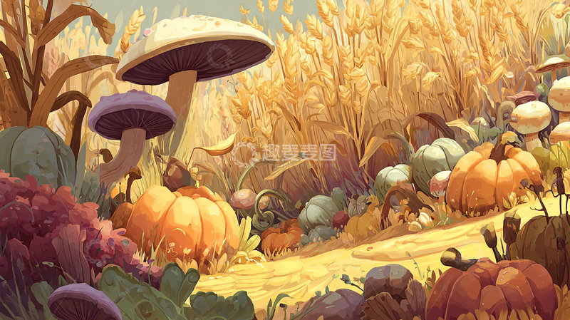 高清大图下载【趣麦麦图】秋日奇幻蘑菇森林