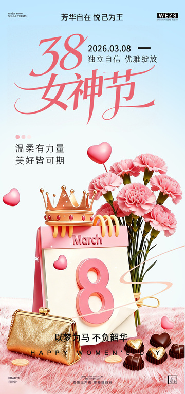 粉色系女神节庆祝海报设计模板