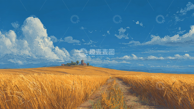 高清大图下载【趣麦麦图】蓝天白云下的丰收景