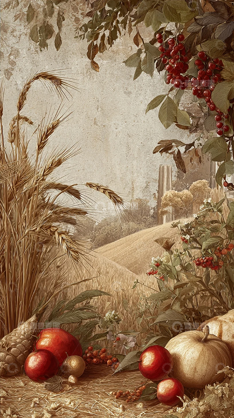 高清大图下载【趣麦麦图】落叶果实的温馨画面