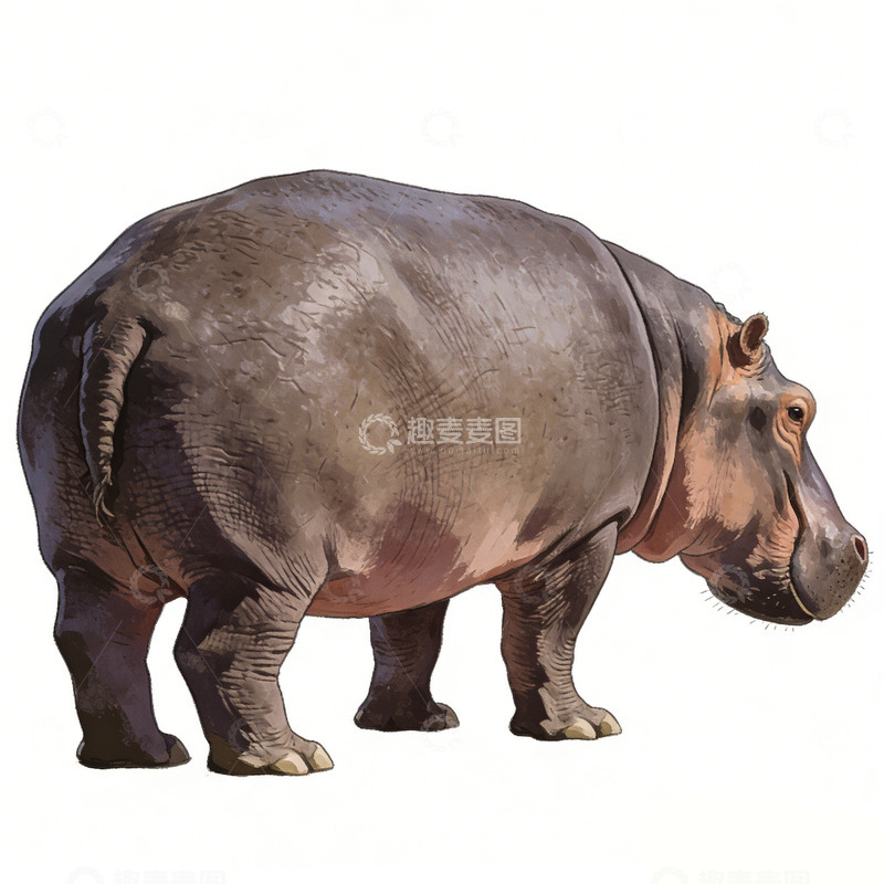 高清大图下载【趣麦麦图】写实风格河马插画素材