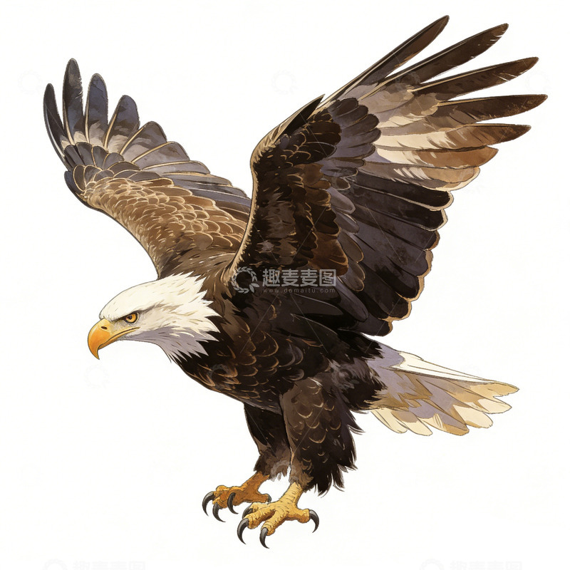 高清大图下载【趣麦麦图】鹰展翅飞翔插画设计素材