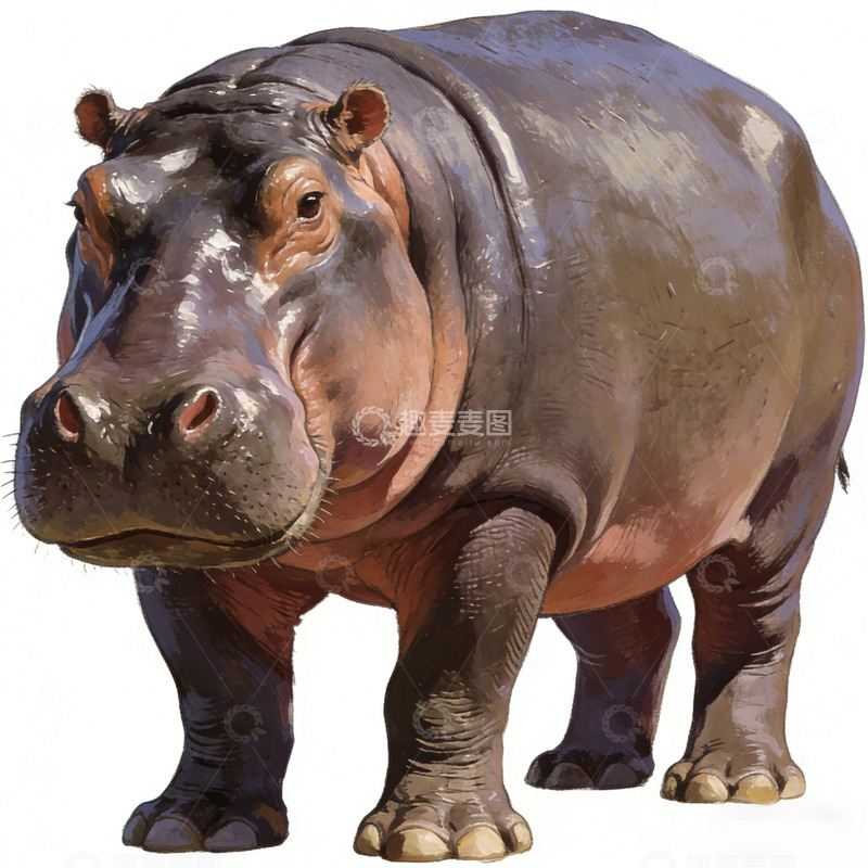 高清大图下载【趣麦麦图】写实风格河马插画