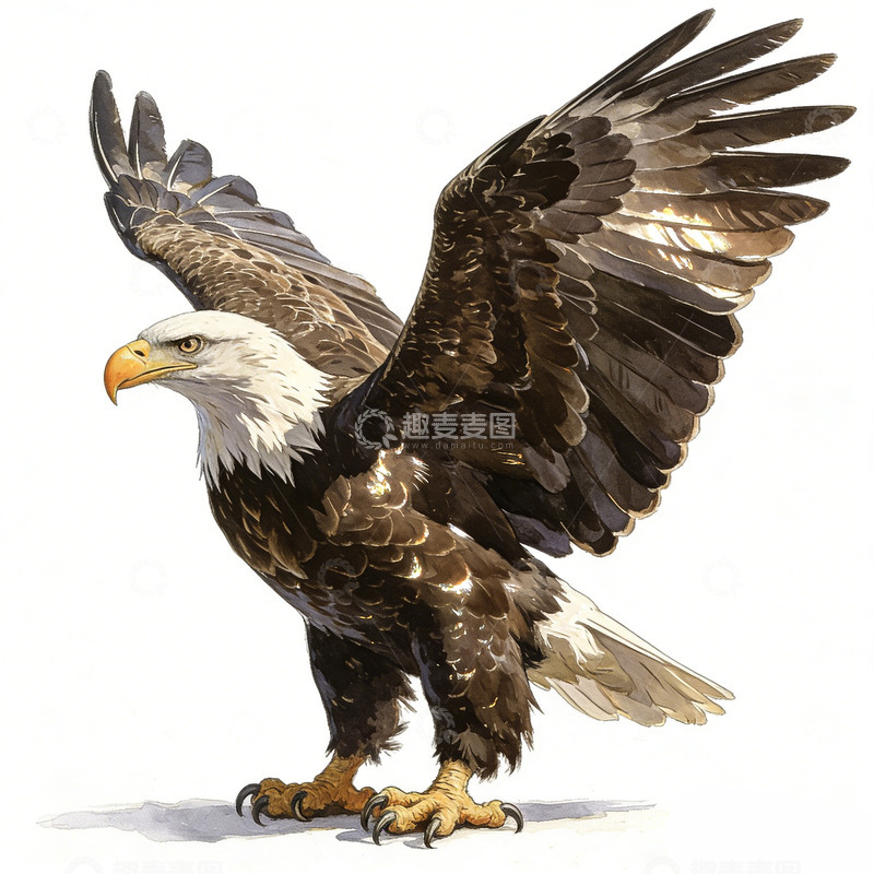 高清大图下载【趣麦麦图】鹰展翅写实插画