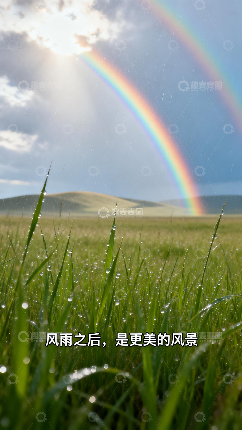 高清大图下载【趣麦麦图】雨后彩虹草原美景