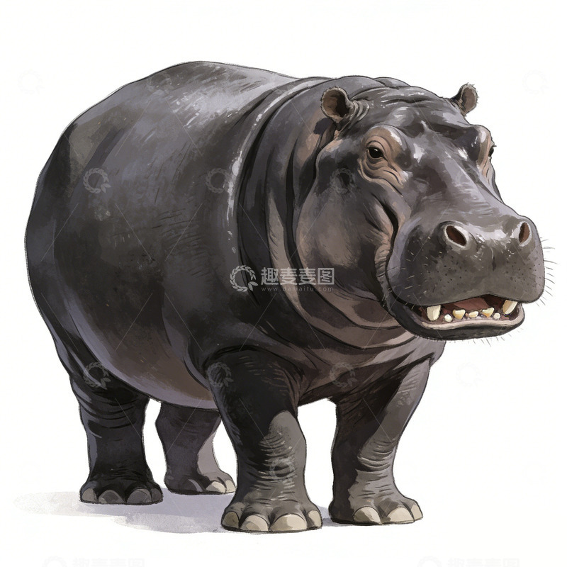 高清大图下载【趣麦麦图】写实插画河马