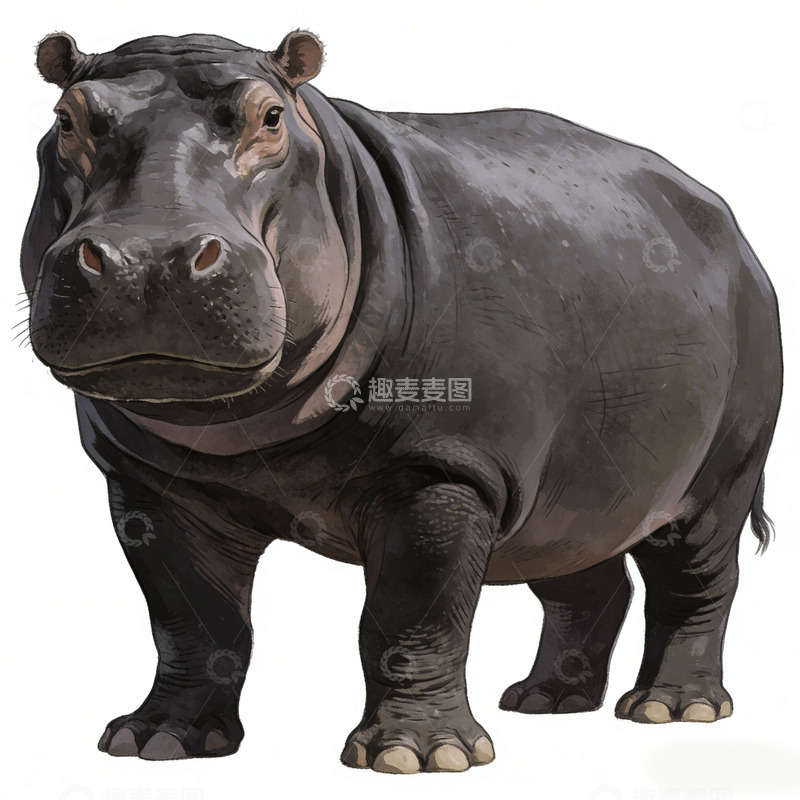 高清大图下载【趣麦麦图】写实风格河马插画