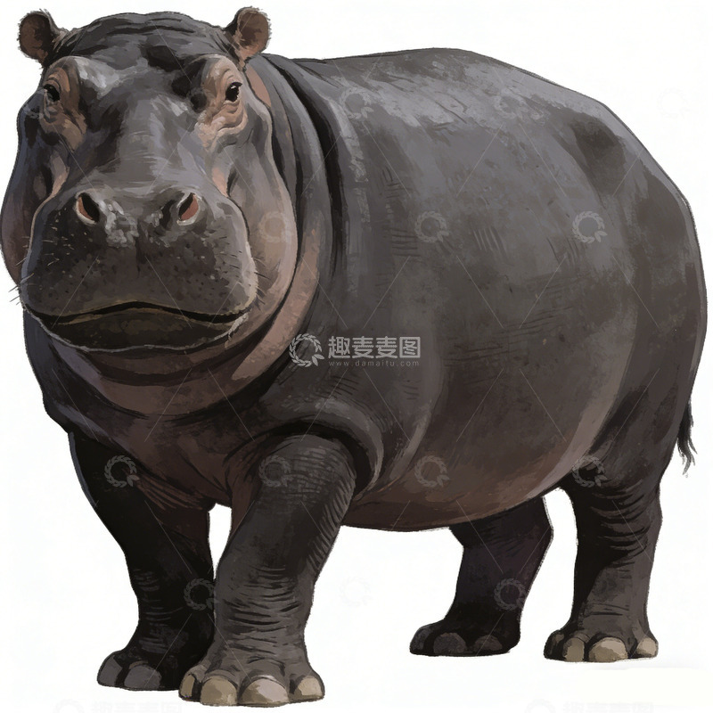 高清大图下载【趣麦麦图】写实河马插画素材
