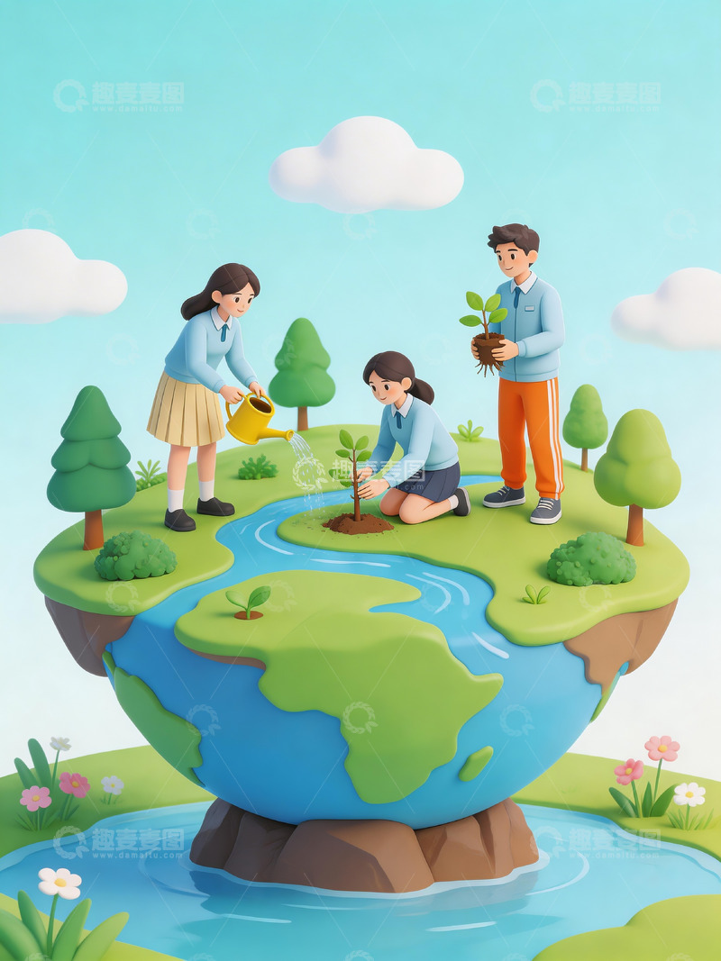 高清大图下载【趣麦麦图】植树节卡通插画2