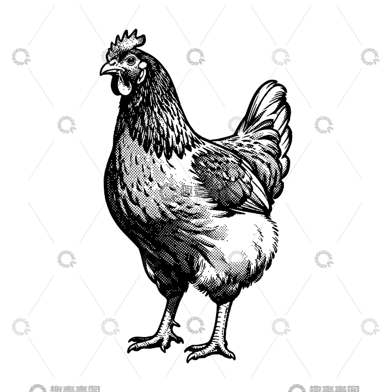 源文件下载【趣麦麦图】-黑白线稿公鸡插画素材
