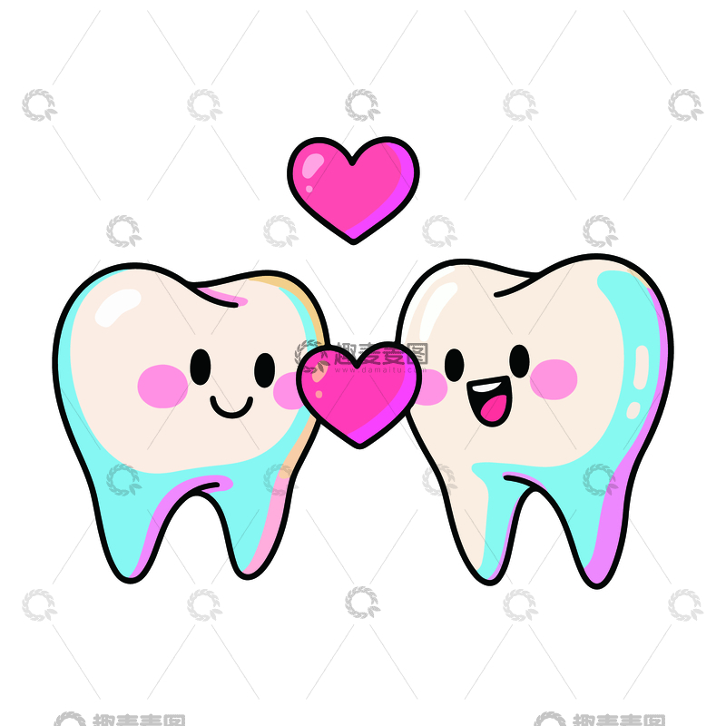 源文件下载【趣麦麦图】卡通可爱牙齿情侣插画