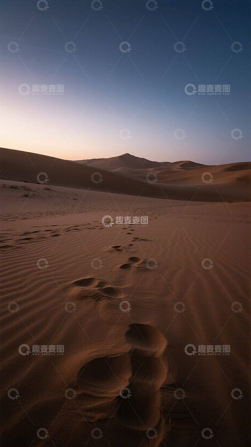 高清大图下载【趣麦麦图】沙漠足迹黄昏风光摄影图片