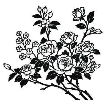 黑白花卉插画设计素材