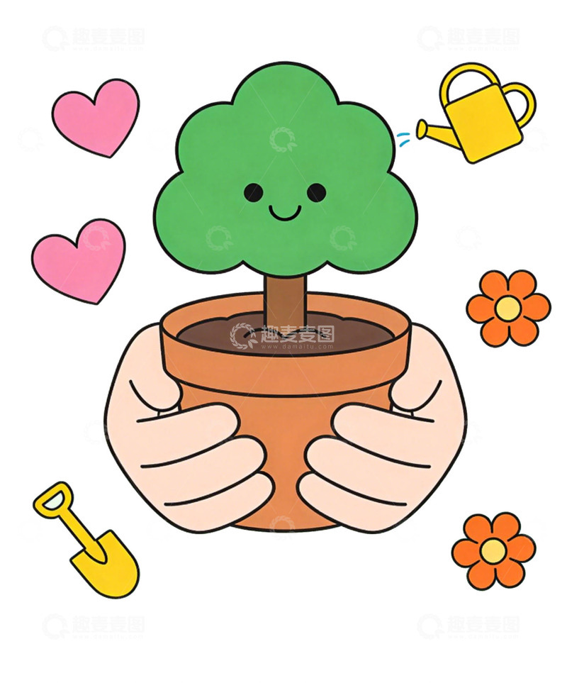 高清大图下载【趣麦麦图】卡通盆栽插画素材免抠图