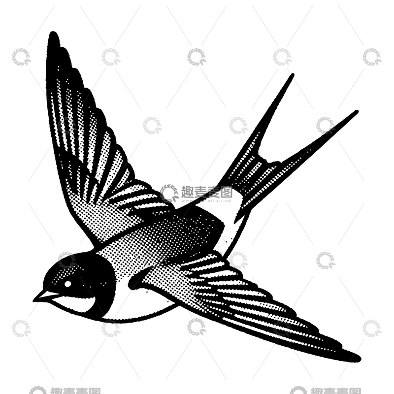 源文件下载【趣麦麦图】-黑白插画燕子飞翔图案