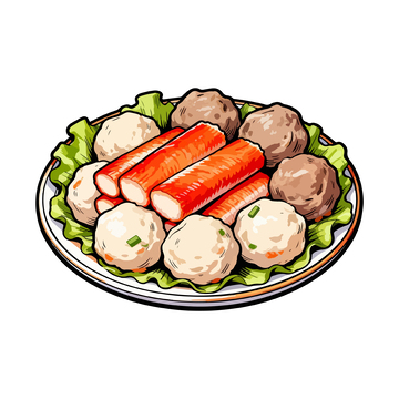 手绘肉丸蟹棒盘餐