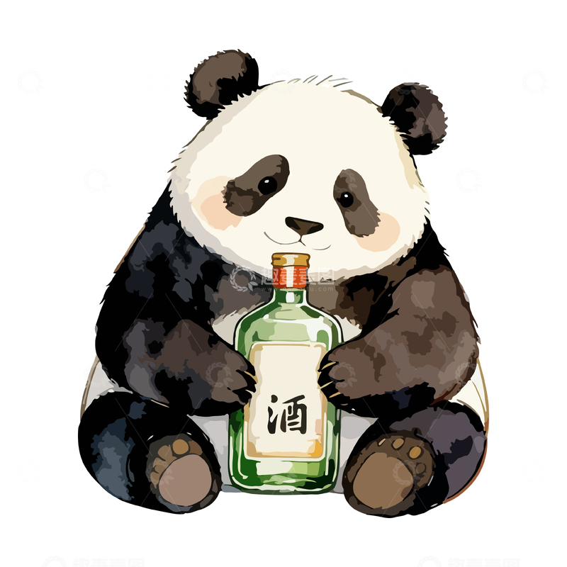 源文件下载【趣麦麦图】卡通熊猫酒瓶插画