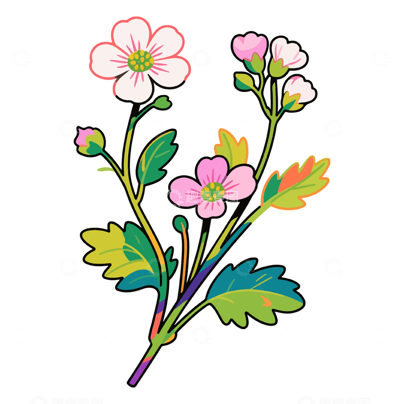 源文件下载【趣麦麦图】卡通风格花卉插画设计素材