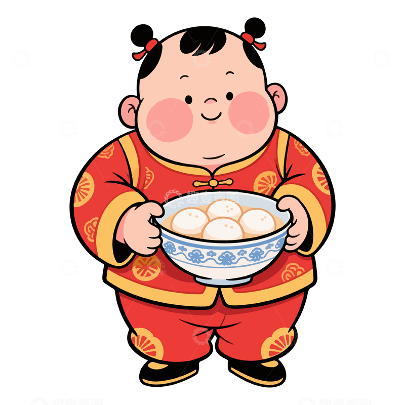 源文件下载【趣麦麦图】-卡通风春节汤圆喜庆插画素材