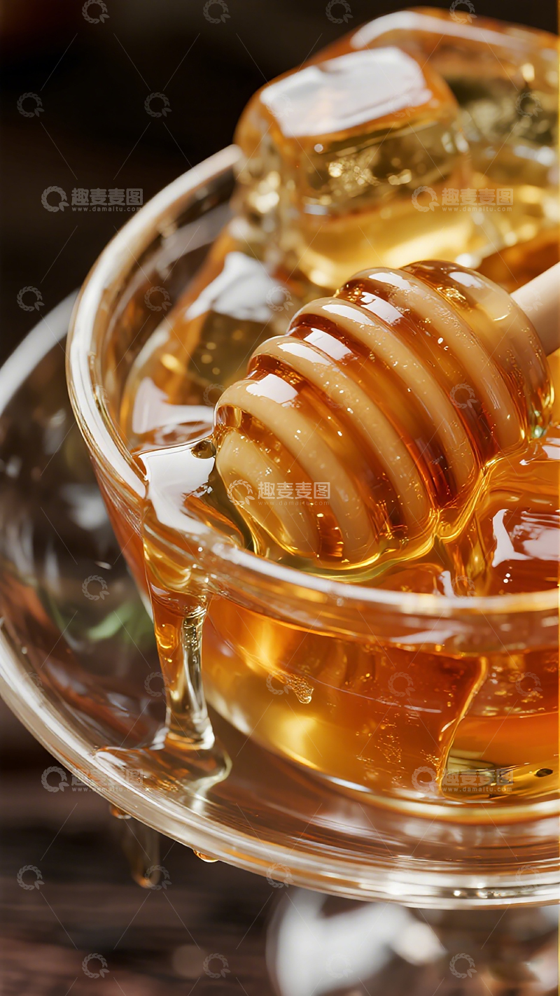 高清大图下载【趣麦麦图】透明碗中的蜂蜜特写