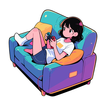 卡通少女沙发游戏插画