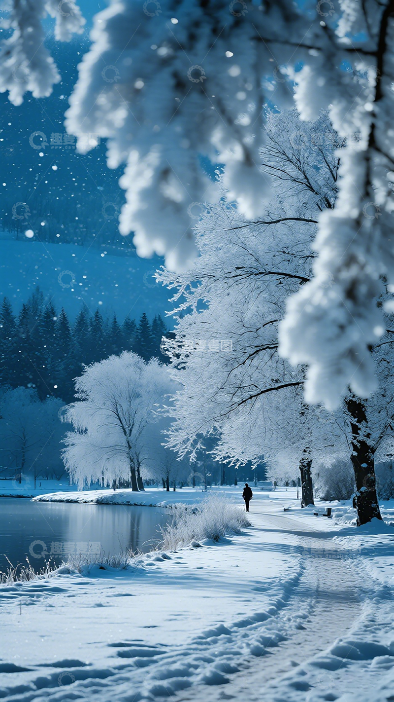 高清大图下载【趣麦麦图】冰雪覆盖湖边风景画卷