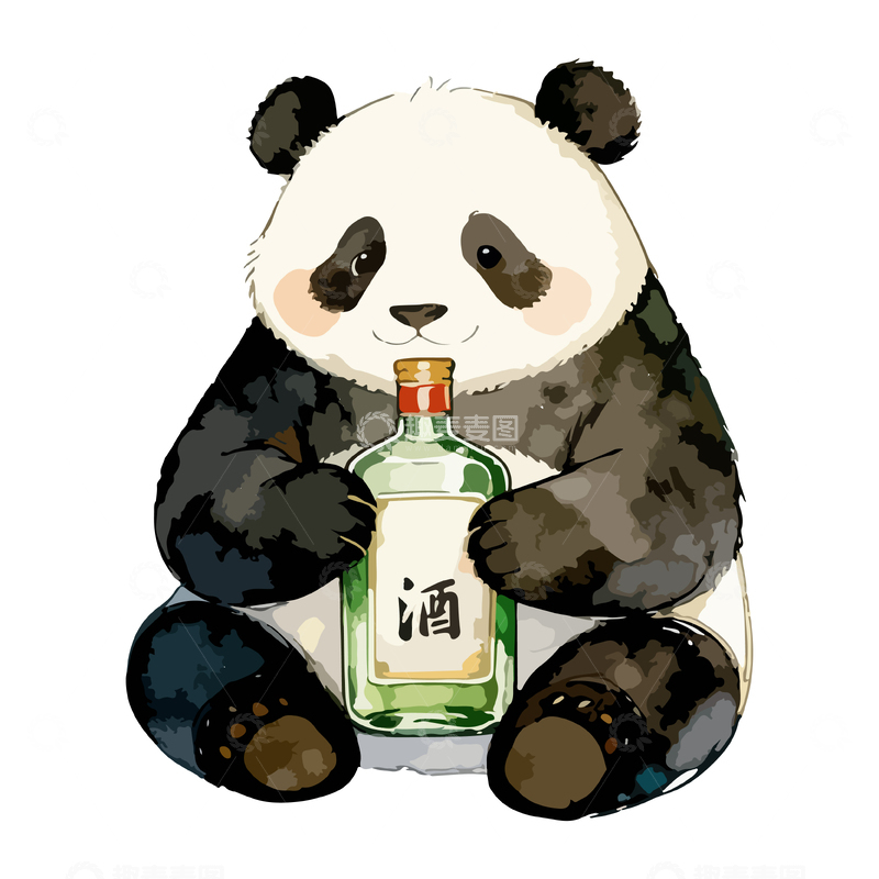 源文件下载【趣麦麦图】熊猫抱酒瓶卡通插画设计素材
