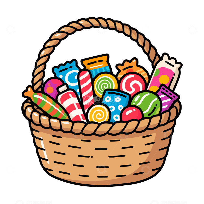 源文件下载【趣麦麦图】卡通糖果篮插画素材