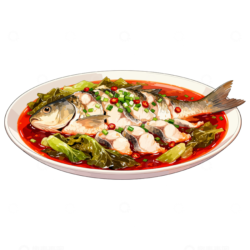源文件下载【趣麦麦图】中餐菜肴酸菜鱼片插画