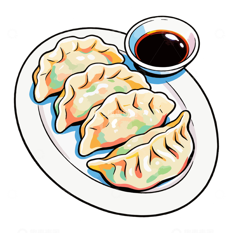 源文件下载【趣麦麦图】手绘饺子美食插画