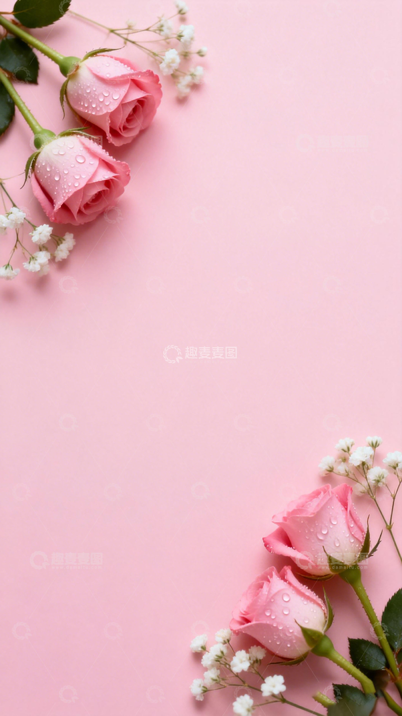 高清大图下载【趣麦麦图】粉红玫瑰浪漫背景设计