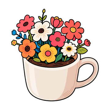 卡通风格花朵杯子插画设计素材