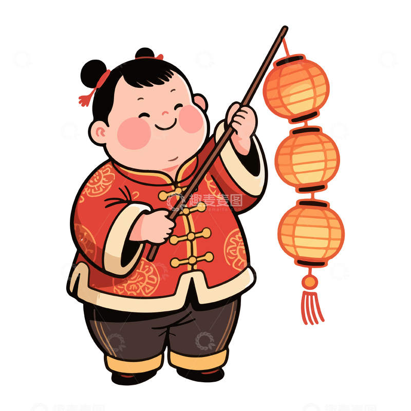 源文件下载【趣麦麦图】卡通风格春节喜庆儿童提着灯笼