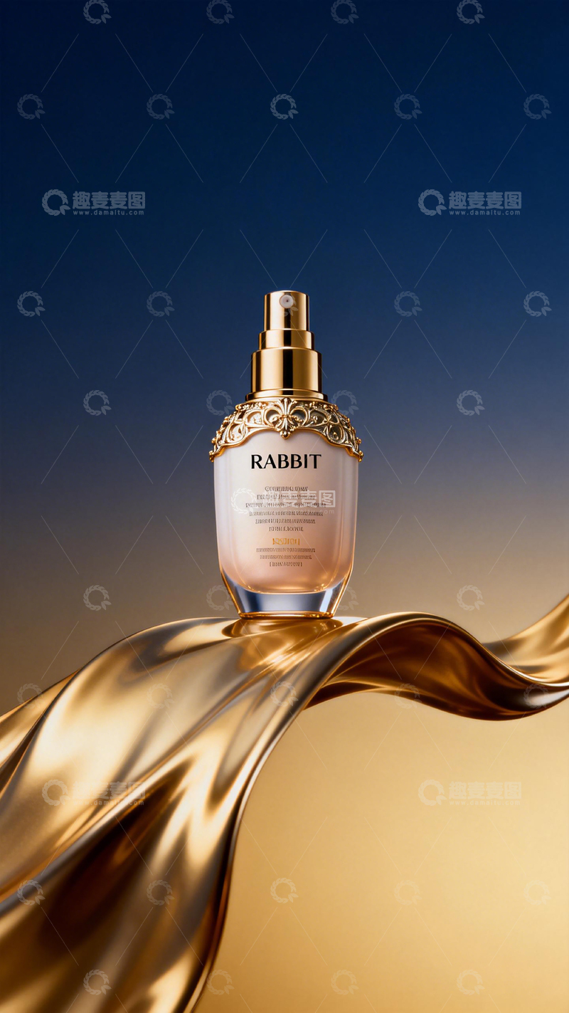 高清大图下载【趣麦麦图】奢华金兔护肤精华展示
