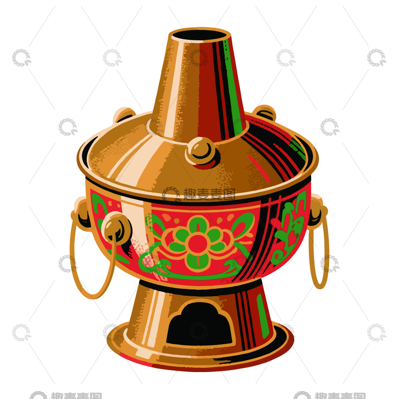 源文件下载【趣麦麦图】彩绘铜火锅插画设计素材