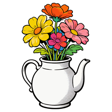 卡通风格花瓶插花图案