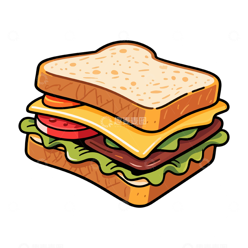源文件下载【趣麦麦图】卡通三明治美食插画设计元素